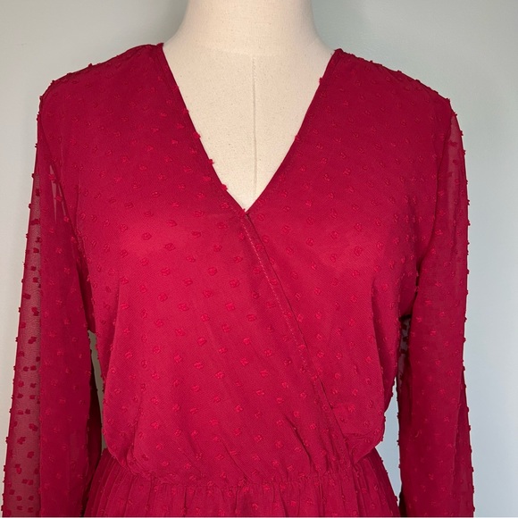 NWT, BTFBM V-Neck Maxi Dress with a Sheer Swiss Dot Overlay and Tie, Size Medium - Picture 6 of 15